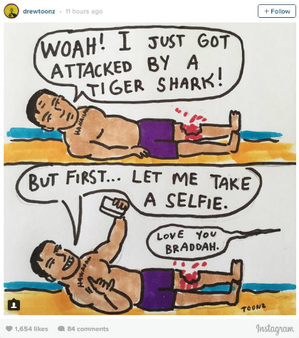 chóng mặt bị cá mập cắn chàng trai vẫn tranh thủ selfie