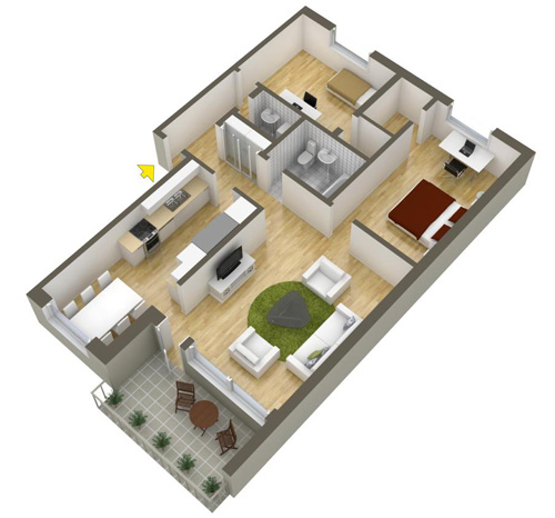 Các mẫu căn hộ nhỏ có 2 phòng ngủ