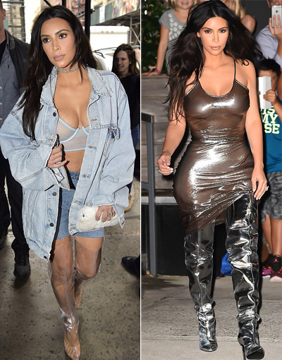 Kim kardashian ra đường với áo lót và quần jeans độc đáo